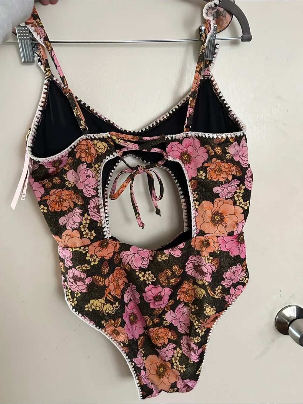 Victoria's Secret Black One-Piece Swimsuit with Pink & Orange Floral Print